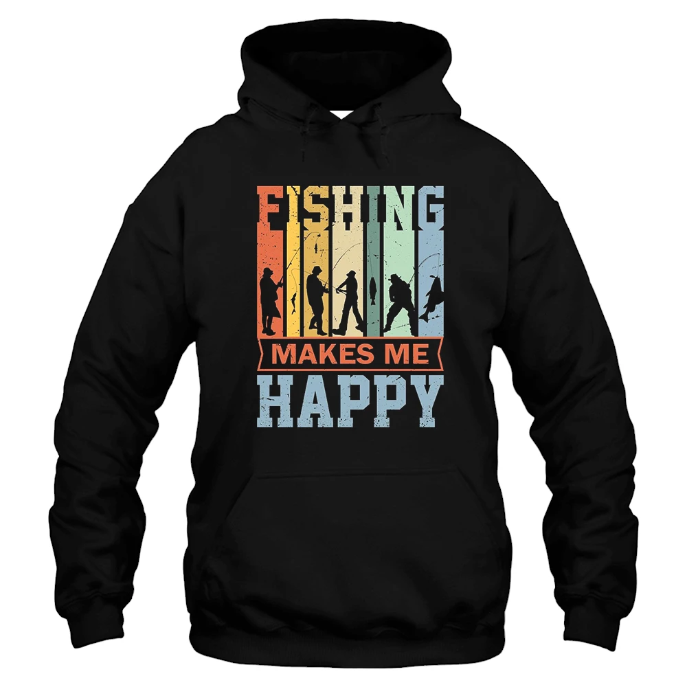 Fishing Makes Me Happy Hoodie - Black