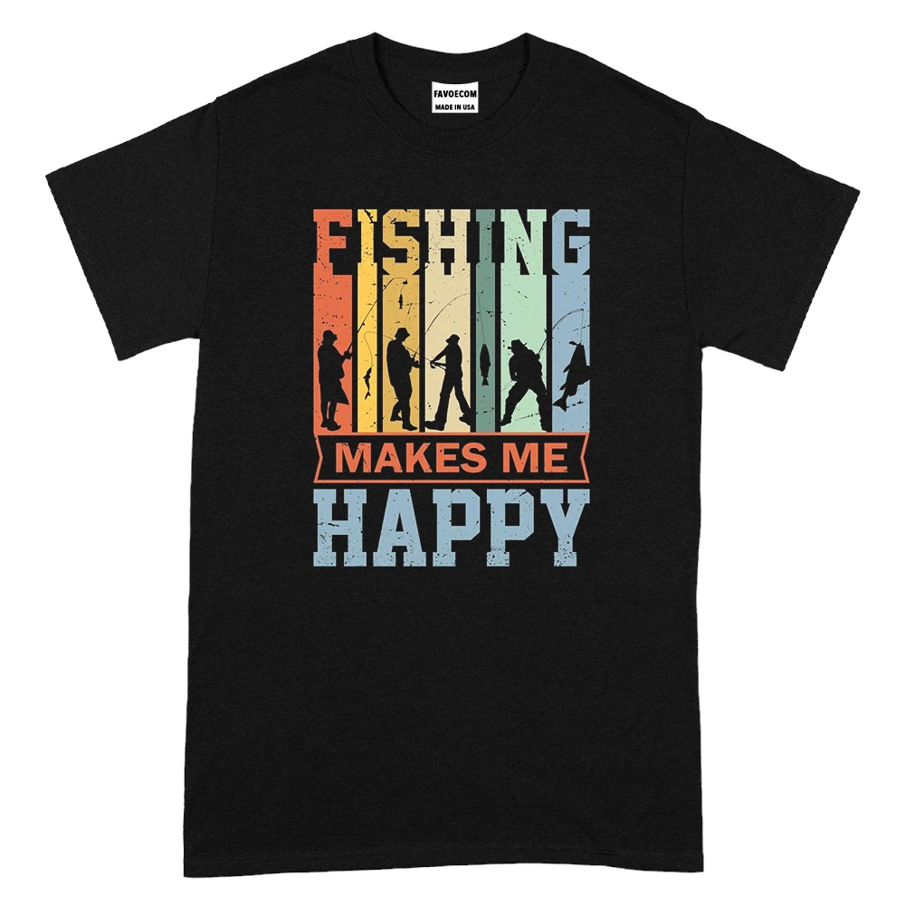 Fishing Makes Me Happy TShirt - Black