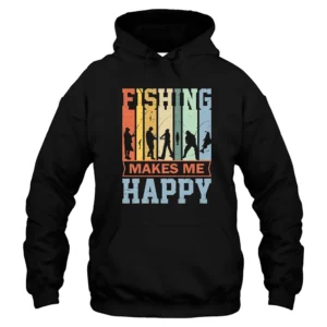 Fishing Makes Me Happy Hoodie - Black