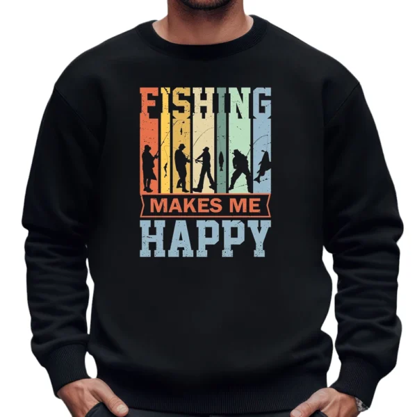 Fishing Makes Me Happy Sweatshirt - Black