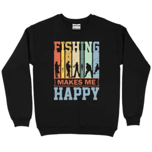 Fishing Makes Me Happy Sweatshirt - Black