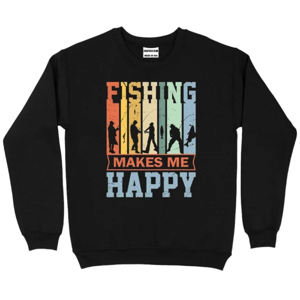 Fishing Makes Me Happy Sweatshirt - Black