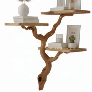 Corner Floating Shelf – Handmade Tree Branch Wall Bookshelf from Natural Wood2