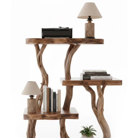 Handcrafted Driftwood Bookcase Nightstand – Rustic Tree Branch2