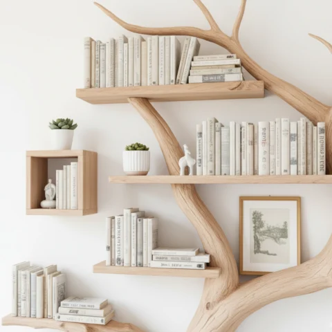 Handcrafted Tree Bookshelf with Integrated Reading Chair2