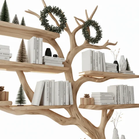 Handcrafted Tree Branch Bookshelf – Rustic Bookcase for Home Decor2