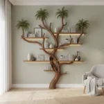 Handcrafted Tree Branch Bookshelf  - Solid Wood Wall-Mounted Shelf Natural Living Room Decor