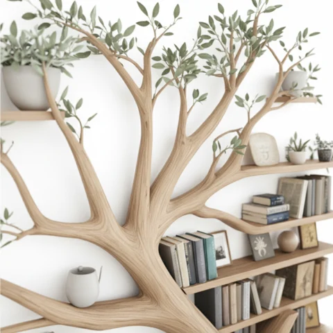Rustic Tree Branch Bookshelf with Coordinated Bench2
