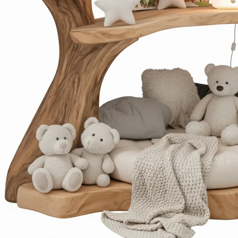 Tree Shaped Bookshelf Natural Wood – Handmade Wooden Wall Shelf with Artistic Branch Design2